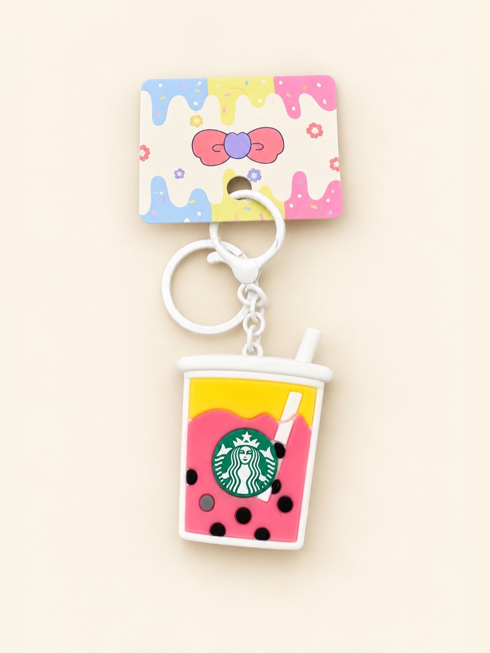 Starbucks Pink Yellow Bubble Tea Keychain Charm